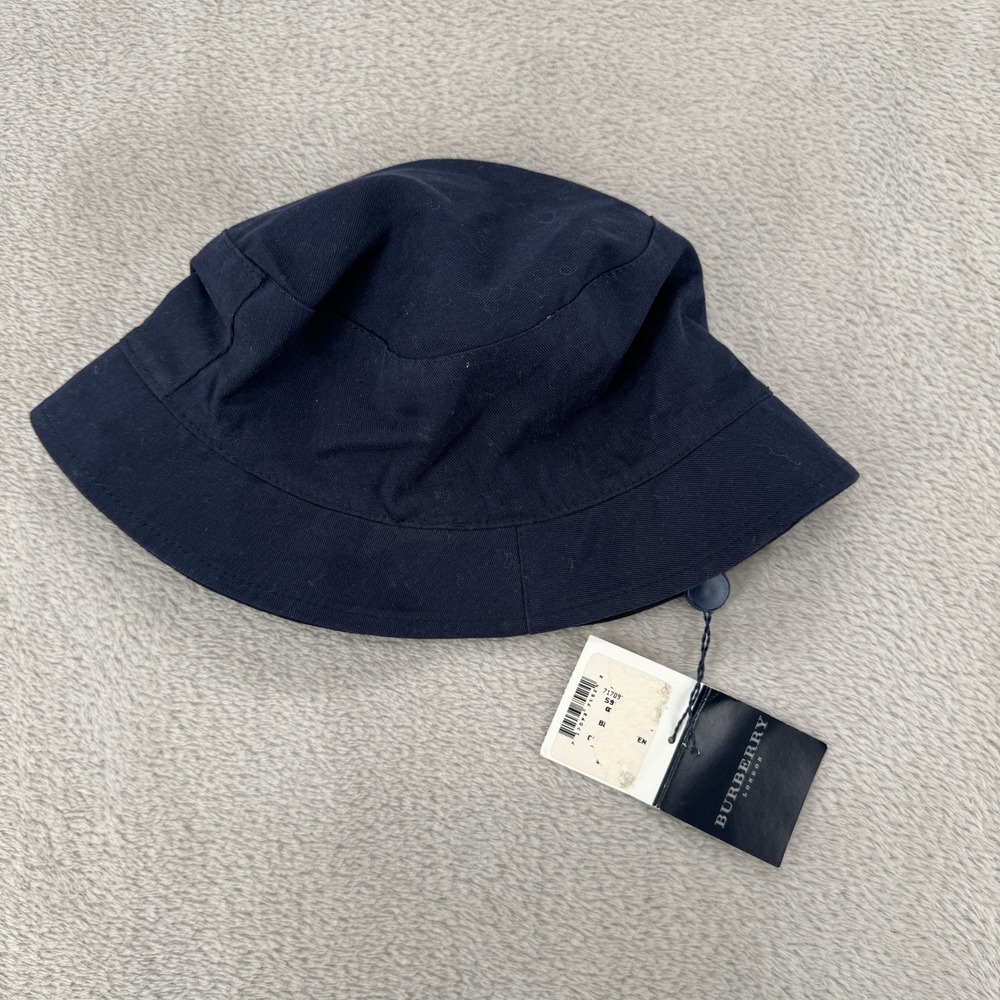 Vintage 90s‎ Burberry London Bucket Hat Trekking Womens M Nav Blue Twill NWD